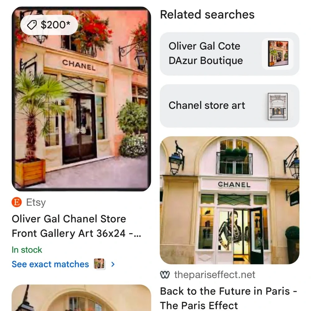 CHANEL Elegant Storefront Canvas with Green and Black Accents